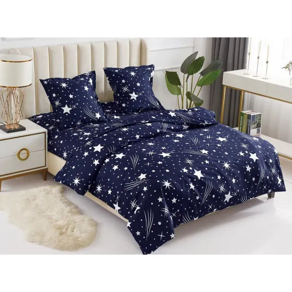Lenjerie de Pat Dublu din Bumbac Satinat, 4 Piese, Finisaj Premium, Cearceaf 200×230 cm și 2 Fete de Parnă, Modele Elegante Diverse