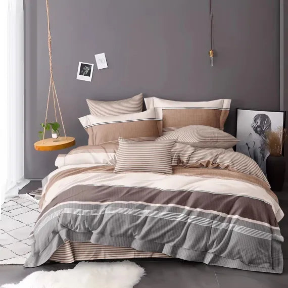 Lenjerie de Pat Dublu din Bumbac Satinat, 4 Piese, Finisaj Premium, Cearceaf 200×230 cm și 2 Fete de Parnă