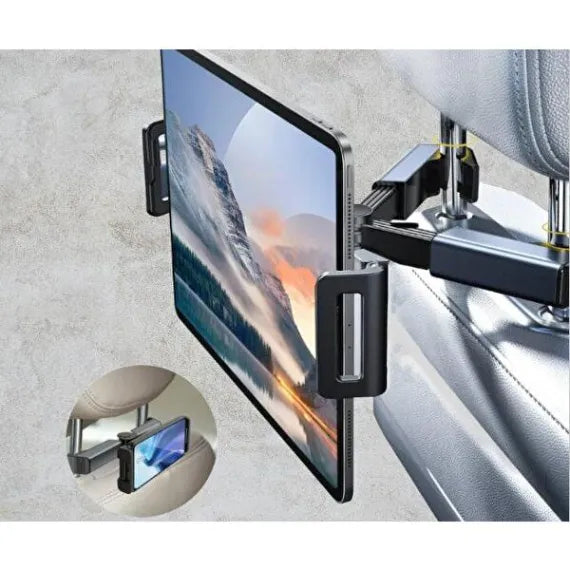 Suport Auto Universal Telescopic pentru Tetieră, Compatibil Tabletă și Telefon (4.7-12.9 Inch), Rotație 360 Grade, Fixare Sigură pentru Scaunul din Spate
