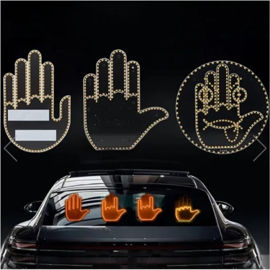 Mână Luminoasă LED pentru Lunetă Auto cu Telecomandă Wireless, Dispozitiv Interactiv cu 12 Funcții Animate, Gesturi și Emoji, Montare Rapidă cu Benzi Adezive
