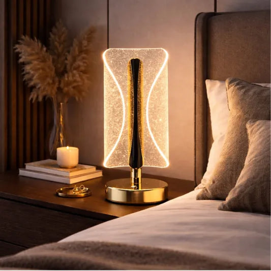 Lampă LED Decorativă Premium Model Cristal cu Panou Efec Sclipitor, Control Touch, 3 Moduri de Lumină, Reîncărcabilă USB, Înălțime 20.5cm
