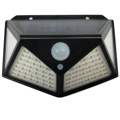 Lampă Solară de Perete cu 100 LED-uri și Senzor de Mișcare, Unghi Extins de Iluminare, Rezistentă la Apă IP65, pentru Curte, Grădină sau Garaj