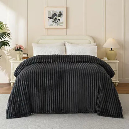 Pătură Cocolino Groasă pentru Pat Dublu, 200×230 cm, Textură Catifelată cu Dungi în Relief, Moale și Călduroasă, Cuvertură Premium pentru Dormitor
