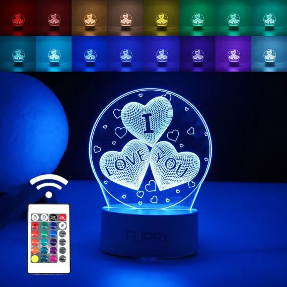 Lampă LED Decorativă 3D cu Text „I Love You”, Iluminat Multicolor RGB cu Telecomandă, Alimentare USB și Baterii, Înălțime 20cm