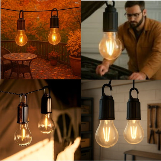Bec Portabil pentru Camping și Terasă, Reîncărcabil USB, Impermeabil, Lumină Caldă cu Filament LED și Cârlig de Agățare, 19cm