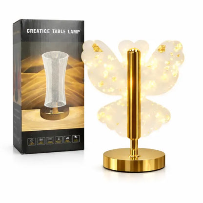 Lampă LED Decorativă Premium Model Fluture cu Inserții Aurii, Control Touch, 3 Moduri de Lumină, Reîncărcabilă USB, Înălțime 20.5cm
