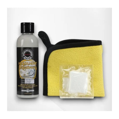 Fluid Profesional pentru Reparare și Recondiționare Faruri Auto, Kit 166ml cu Lavetă Microfibră Inclusă, Îndepărtează Mătuirea, Îngălbenirea și Zgârieturile, Protecție UV de Durată