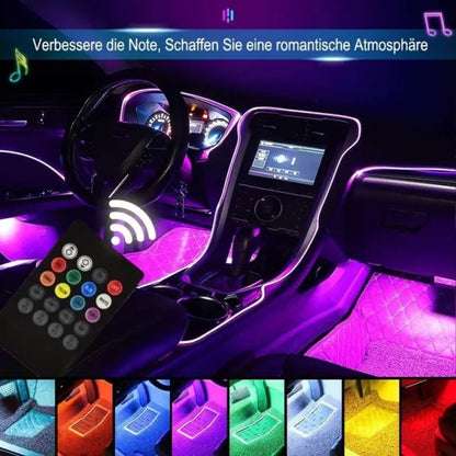 Kit Lumini Ambientale LED RGB Interior Auto, 4 Benzi (72 LED), Sincronizare Muzicală și Activare Sonoră, Telecomandă Wireless, Rezistent la Apă, Alimentare Brichetă 12V, Montaj Instant cu Bandă Adezivă 3M