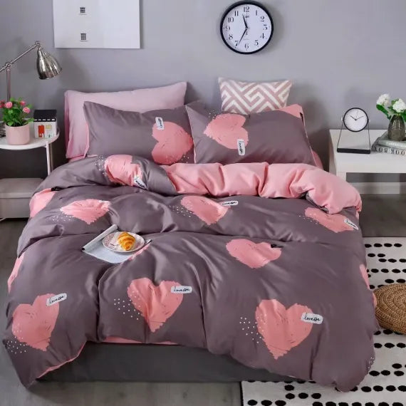 Lenjerie de Pat Dublu din Bumbac Satinat, 4 Piese, Finisaj Premium, Cearceaf 200×230 cm și 2 Fete de Parnă, Modele Elegante Diverse