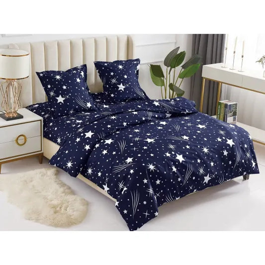 Lenjerie de Pat Dublu din Bumbac Satinat, 4 Piese, Finisaj Premium, Cearceaf 200×230 cm și 2 Fete de Parnă, Modele Elegante Diverse