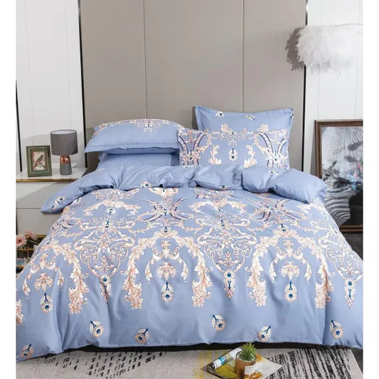 Lenjerie de Pat Dublu din Bumbac Satinat, 4 Piese, Finisaj Premium, Cearceaf 200×230 cm și 2 Fete de Parnă, Modele Elegante Diverse