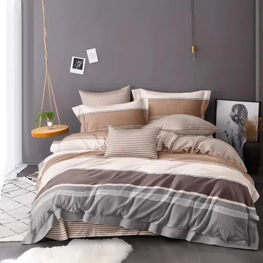 Lenjerie de Pat Dublu din Bumbac Satinat, 4 Piese, Finisaj Premium, Cearceaf 200×230 cm și 2 Fete de Parnă