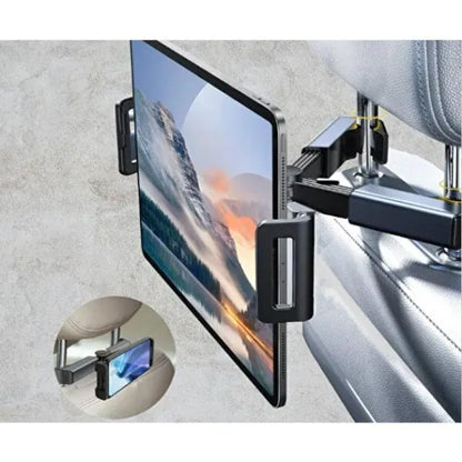 Suport Auto Universal Telescopic pentru Tetieră, Compatibil Tabletă și Telefon (4.7-12.9 Inch), Rotație 360 Grade, Fixare Sigură pentru Scaunul din Spate