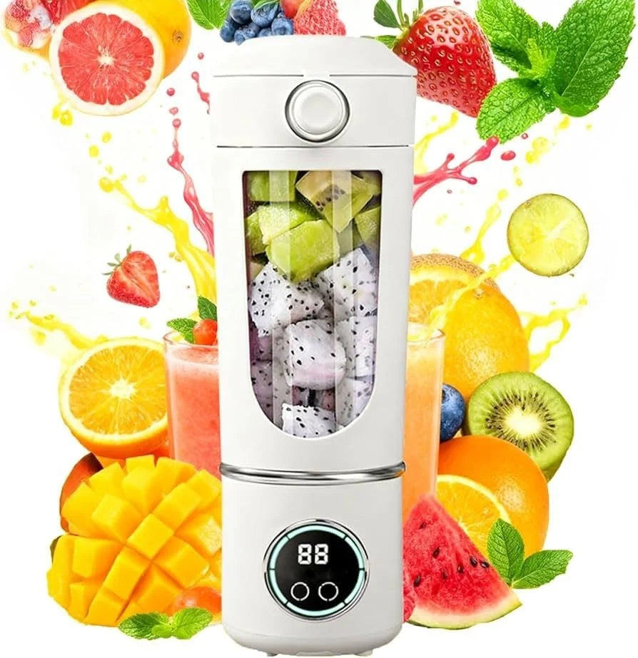 Blender Portabil Wireless și Reîncărcabil, Capacitate Mare 700ml, 12 Lame Inox pentru Zdrobire Gheață, Afișaj Digital LED și 4 Viteze, Încărcare USB-C