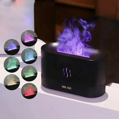 Difuzor de Aromaterapie cu Ultrasunete, Efect Vizual de Flacără Realistă LED Multicoloră, Umidificator Aer 180ml, Oprire Automată