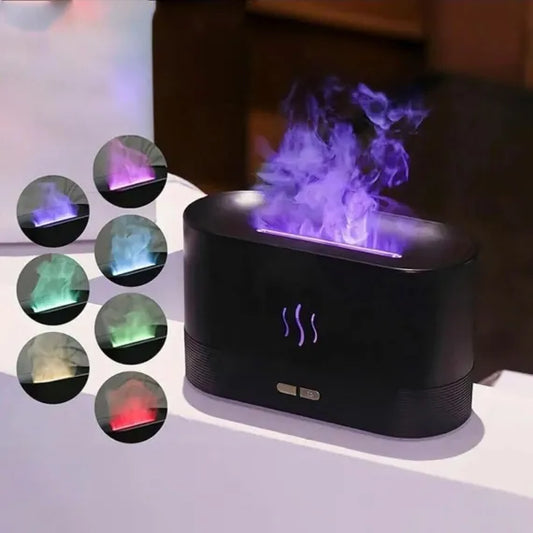 Difuzor de Aromaterapie cu Ultrasunete, Efect Vizual de Flacără Realistă LED Multicoloră, Umidificator Aer 180ml, Oprire Automată