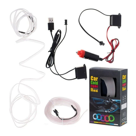 Bandă LED Ambientală Auto Premium, Fir Neon Flexibil, Lungime 3M, Conectare USB / Brichetă 12V