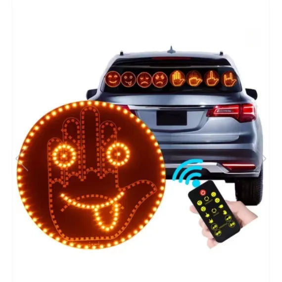 Mână Luminoasă LED pentru Lunetă Auto cu Telecomandă Wireless, Dispozitiv Interactiv cu 12 Funcții Animate, Gesturi și Emoji, Montare Rapidă cu Benzi Adezive