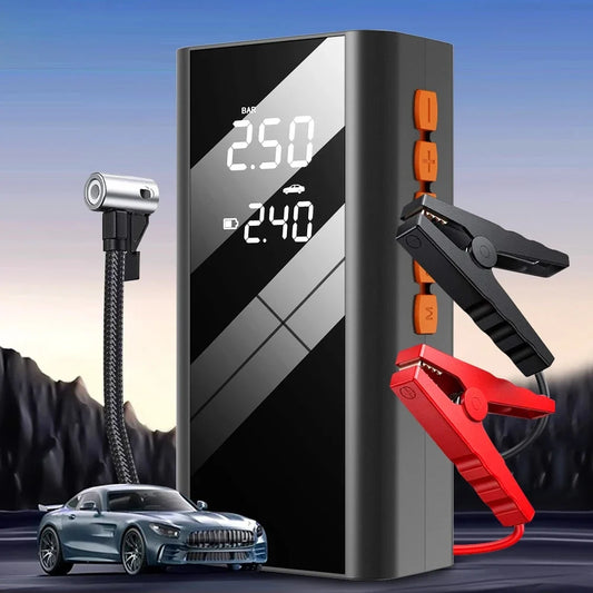 Starter Auto 4 în 1 cu Compresor de Aer Digital, Power Bank 8000mAh, Lanterna LED, 1200A, 150 PSI, Robot Pornire Baterie 12V, Clești Inteligenți Inclusi