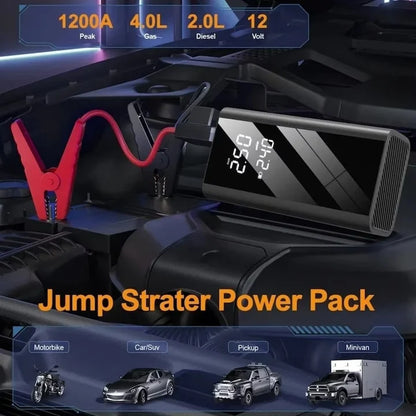 Starter Auto 4 în 1 cu Compresor de Aer Digital, Power Bank 8000mAh, Lanterna LED, 1200A, 150 PSI, Robot Pornire Baterie 12V, Clești Inteligenți Inclusi