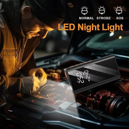 Starter Auto 4 în 1 cu Compresor de Aer Digital, Power Bank 8000mAh, Lanterna LED, 1200A, 150 PSI, Robot Pornire Baterie 12V, Clești Inteligenți Inclusi