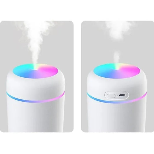 Mini Umidificator de Aer Ultrasonic DQ107, 300ml, Difuzor Aromaterapie, Lampă Nocturnă LED Multicolor RGB, Alimentare USB, pentru Casă, Birou sau Mașină