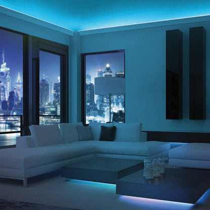 Set Bandă LED RGB Smart SunShine, 5m, Conexiune Bluetooth și Telecomandă, Control din Aplicație Smartphone, Protecție IP65 Impermeabilă, 12V