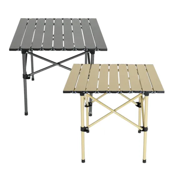 Masă Pliabilă pentru Camping și Picnic, 53×51×50cm, cu Cadru Metalic Stabil și Blat Rezistent, Tip Acordeon cu Husă de Transport Inclusă, Culoare Lemn Natur / Alb Cald