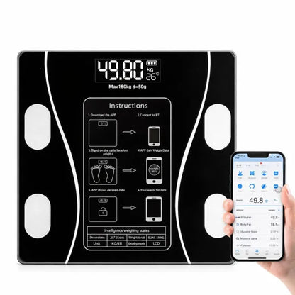 Cântar Inteligent cu Bluetooth și Analiză Corporală, Diagnostic Complet de Sănătate prin Aplicație Mobilă, Ecran LCD, Dimensiuni 26x26cm