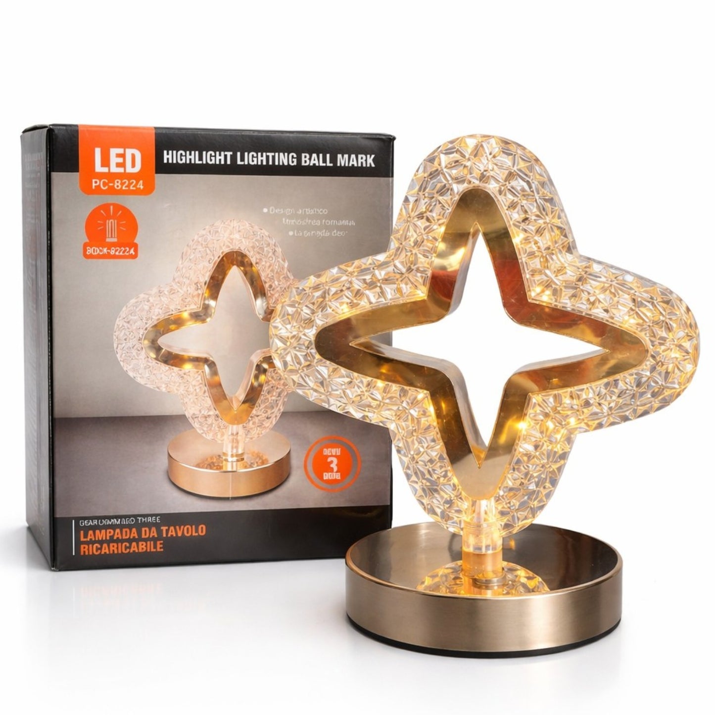 Lampă LED Decorativă Cristal, Reîncărcabilă USB, Control Touch cu 3 Moduri de Lumină, Înălțime 20cm