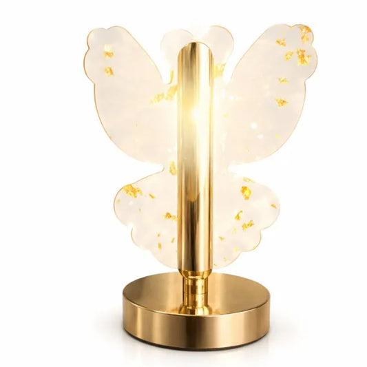 Lampă LED Decorativă Premium Model Fluture cu Inserții Aurii, Control Touch, 3 Moduri de Lumină, Reîncărcabilă USB, Înălțime 20.5cm