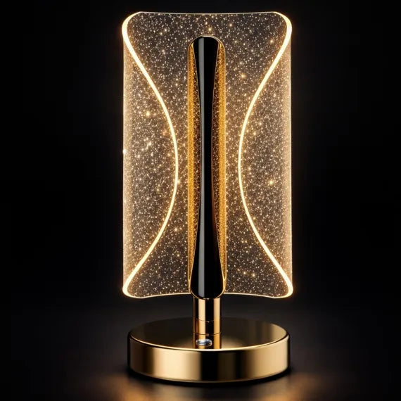Lampă LED Decorativă Premium Model Cristal cu Panou Efec Sclipitor, Control Touch, 3 Moduri de Lumină, Reîncărcabilă USB, Înălțime 20.5cm
