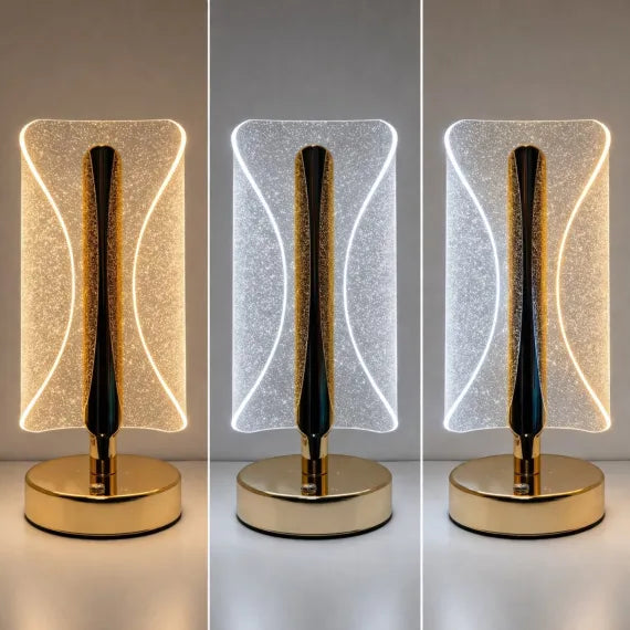 Lampă LED Decorativă Premium Model Cristal cu Panou Efec Sclipitor, Control Touch, 3 Moduri de Lumină, Reîncărcabilă USB, Înălțime 20.5cm