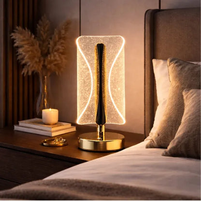 Lampă LED Decorativă Premium Model Cristal cu Panou Efec Sclipitor, Control Touch, 3 Moduri de Lumină, Reîncărcabilă USB, Înălțime 20.5cm
