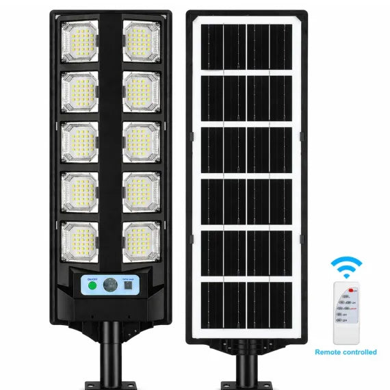 Lampă Solară Stradală Premium BK260-10, Lungime 60cm, Panou Solar Integrat, 10 Module LED Puternice, Telecomandă, Senzor Automare Zi/Noapte, Rezistentă la Apă IP65