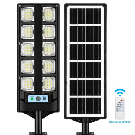 Lampă Solară Stradală Premium BK260-10, Lungime 60cm, Panou Solar Integrat, 10 Module LED Puternice, Telecomandă, Senzor Automare Zi/Noapte, Rezistentă la Apă IP65